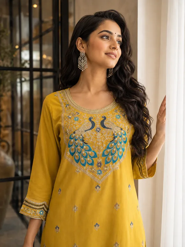 Women’s_Silk_Red_Embroidered_Kurta_Set_with_Matching_Pants_|_Peacock_Design_Ethnic_Co-ord_Set