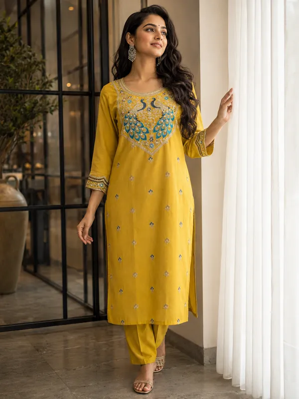 Women’s_Silk_Red_Embroidered_Kurta_Set_with_Matching_Pants_|_Peacock_Design_Ethnic_Co-ord_Set