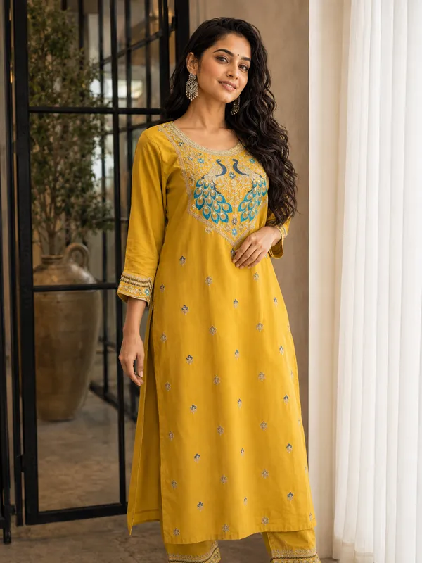 Women’s_Silk_Red_Embroidered_Kurta_Set_with_Matching_Pants_|_Peacock_Design_Ethnic_Co-ord_Set