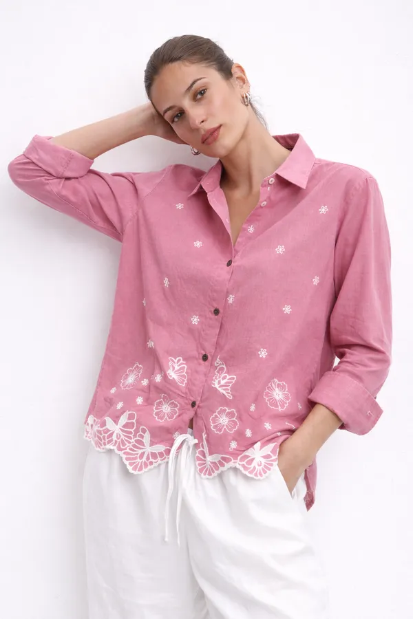 Women�s_Cotton_Embroidered_Shirt_Brown_|_Floral_Embroidery_Casual_Wear_Shirt_for_Women_|_Soft_Cotton_Stylish_Top_1