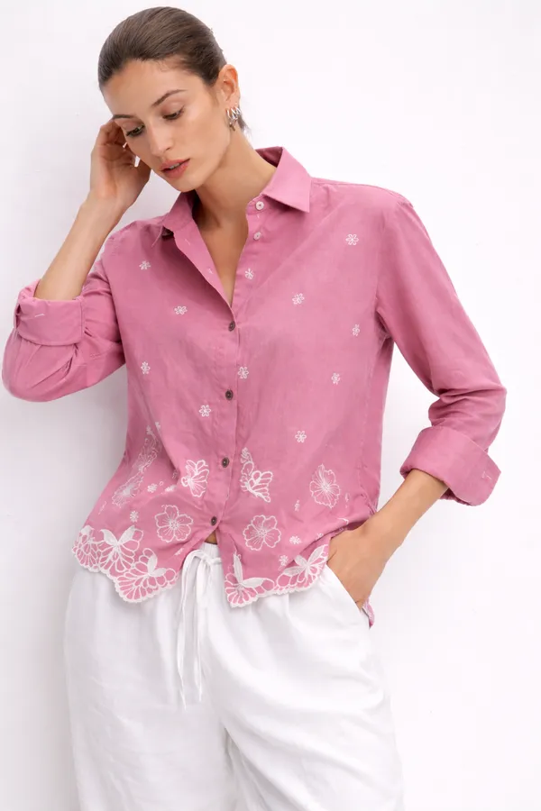 Women�s_Cotton_Embroidered_Shirt_Brown_|_Floral_Embroidery_Casual_Wear_Shirt_for_Women_|_Soft_Cotton_Stylish_Top_1