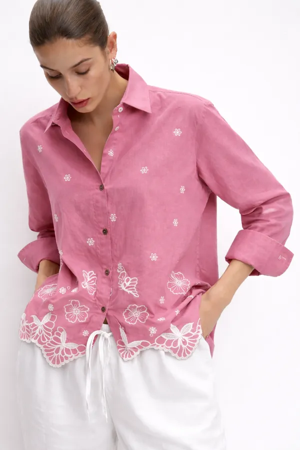 Women�s_Cotton_Embroidered_Shirt_Brown_|_Floral_Embroidery_Casual_Wear_Shirt_for_Women_|_Soft_Cotton_Stylish_Top_1