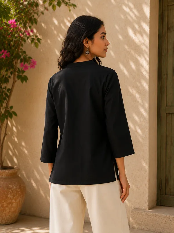 Women's_Black_Embroidered_Cotton_Top_|_Floral_Embroidery_V-Neck_Casual_Ethnic_Top_for_Women