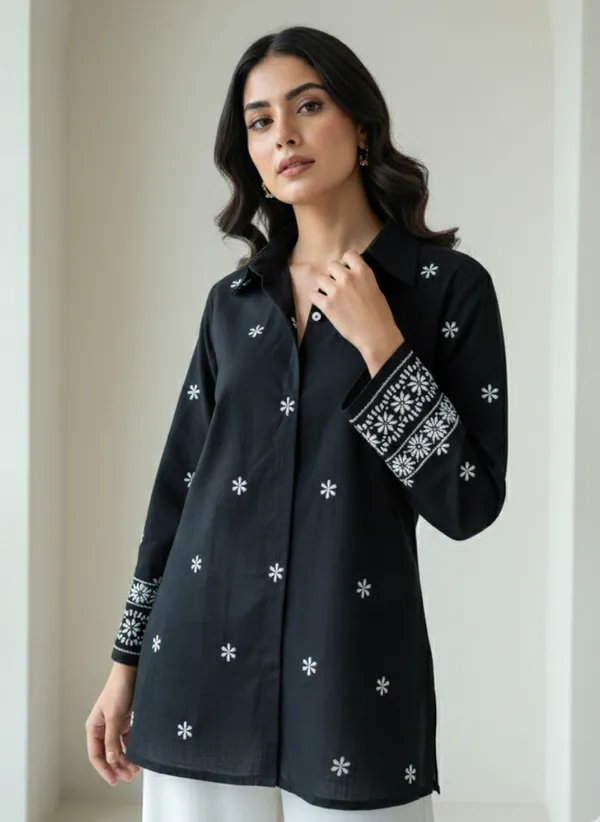 Black_Embroidered_Viscose_Rayon_Long_Sleeve_Shirt_For_Women