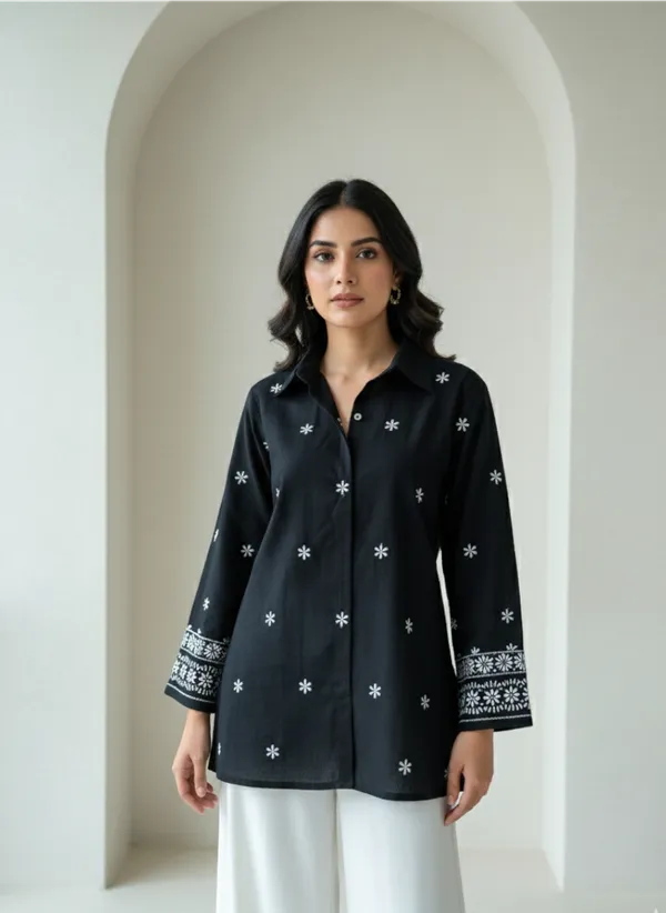 Black_Embroidered_Viscose_Rayon_Long_Sleeve_Shirt_For_Women