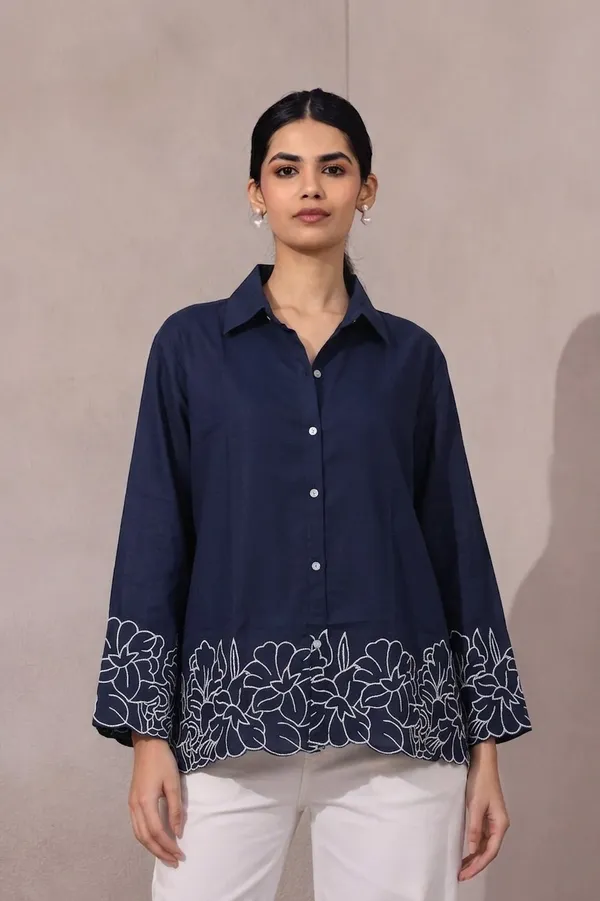 Women�s_Cotton_Embroidered_Shirt_Blue_|_Floral_Embroidery_Casual_Wear_Shirt_for_Women_|_Soft_Cotton_Stylish_Top_4