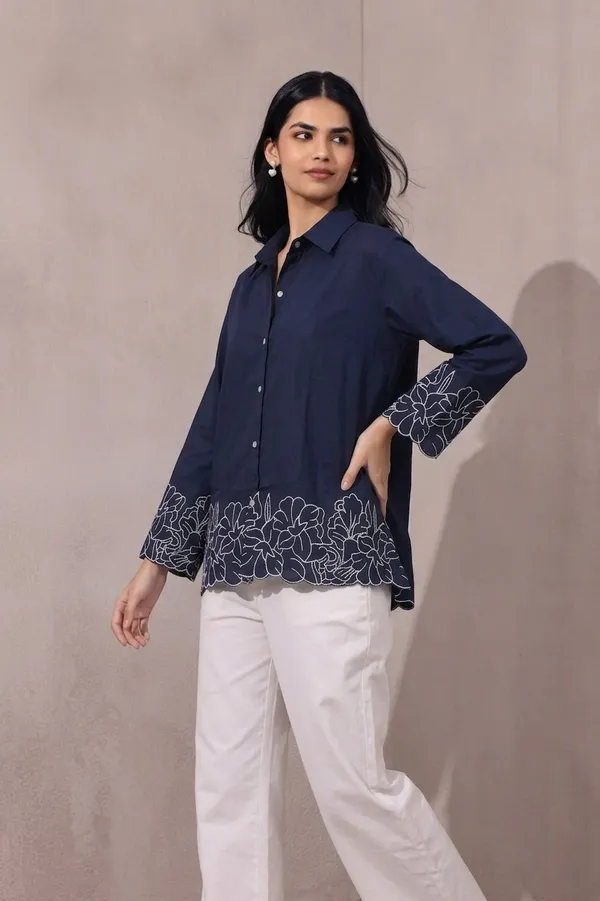 Women�s_Cotton_Embroidered_Shirt_Blue_|_Floral_Embroidery_Casual_Wear_Shirt_for_Women_|_Soft_Cotton_Stylish_Top_4