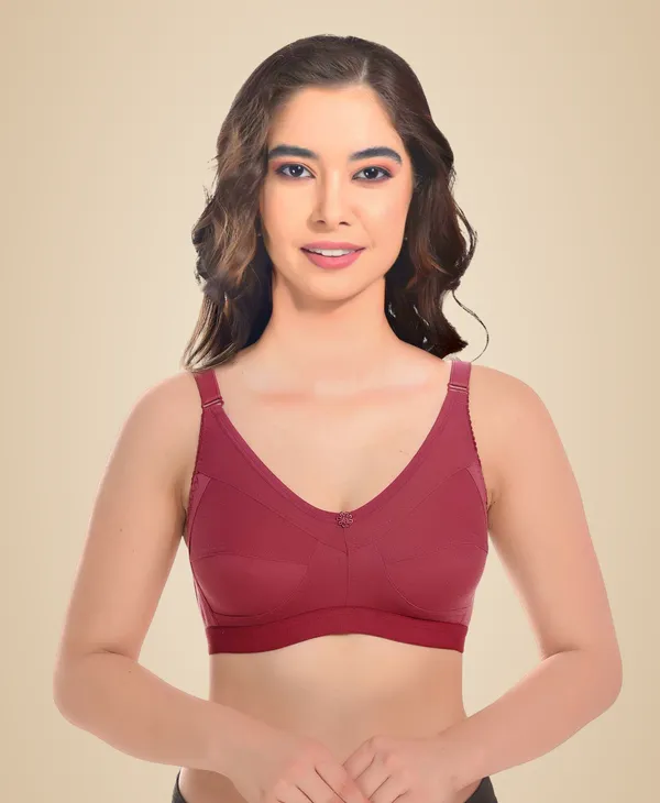 Maroon_Cotton_Blend_Non_Padded_Bra_For_Women