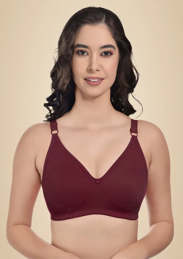 Maroon_Cotton_Blend_Non_Padded_Bra_For_Women