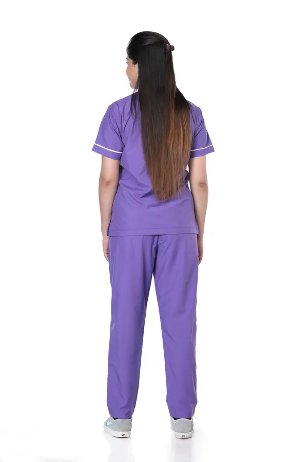 Lavender_5_Pocket_Biofit_Collar_Scrub_With_Cap_&_Mask_For_Women