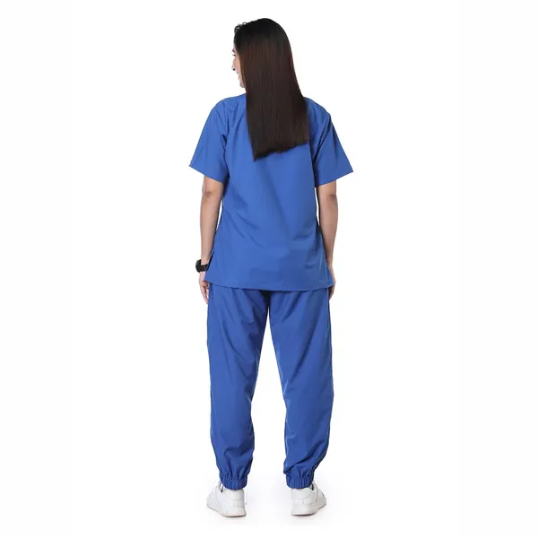 Royal_Blue_7_Pocket_Biofit_Collar_Scrub_With_Cap_&_Mask_For_Women