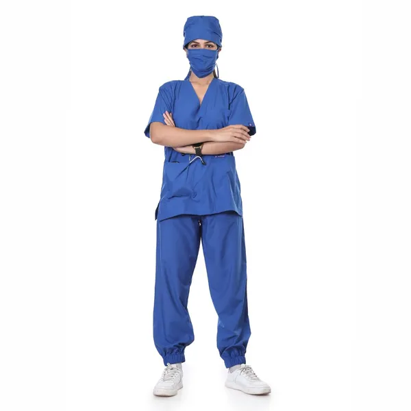 Royal_Blue_7_Pocket_Biofit_Collar_Scrub_With_Cap_&_Mask_For_Women