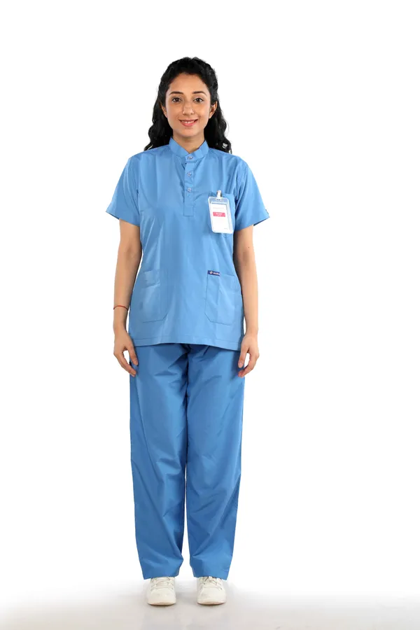 Sky_Blue_5_Pocket_Mandarin_Collar_Scrub_With_Cap_&_Mask_For_Women