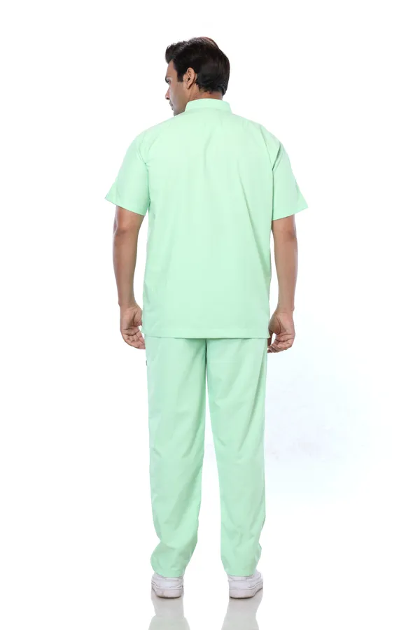 Pastel_Green_5_Pocket_Mandarin_Collar_Scrub_With_Cap_&_Mask_For_Men