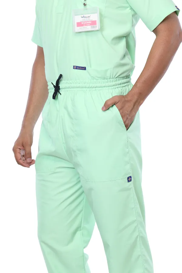 Pastel_Green_5_Pocket_Mandarin_Collar_Scrub_With_Cap_&_Mask_For_Men