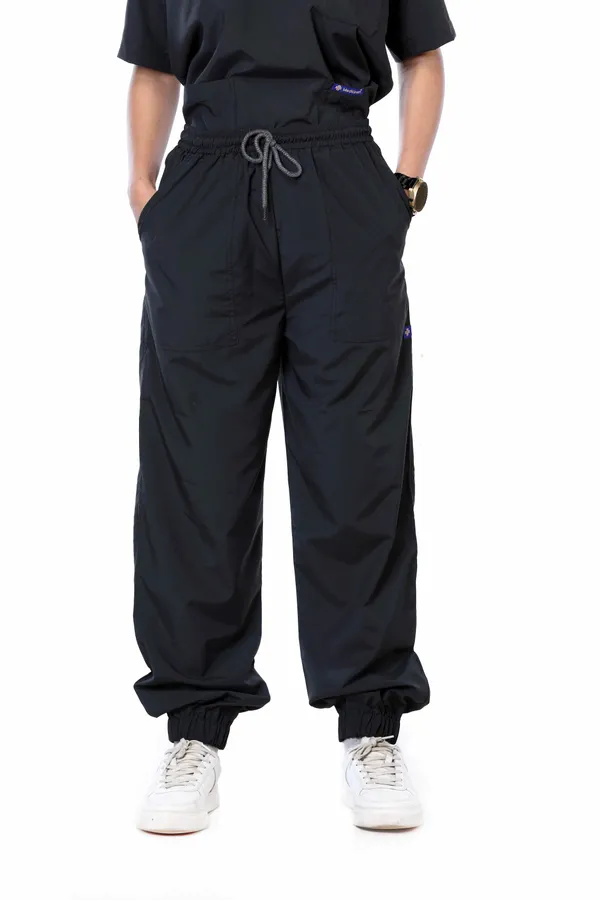Black_7_Pocket_Biofit_Collar_Scrub_With_Cap_&_Mask_For_Women