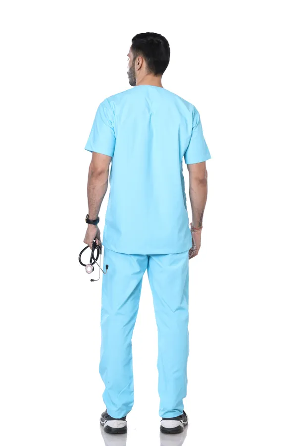 Pastel_Blue_9_Pocket_Scrub_V_Neck_With_Cap_&_Mask_For_Men