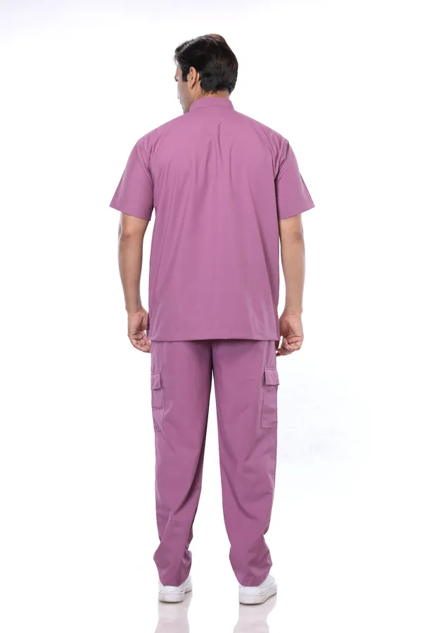 Misty_Pink_9_Pocket_Mandarin_Collar_Scrub_With_Cap_&_Mask_For_Men