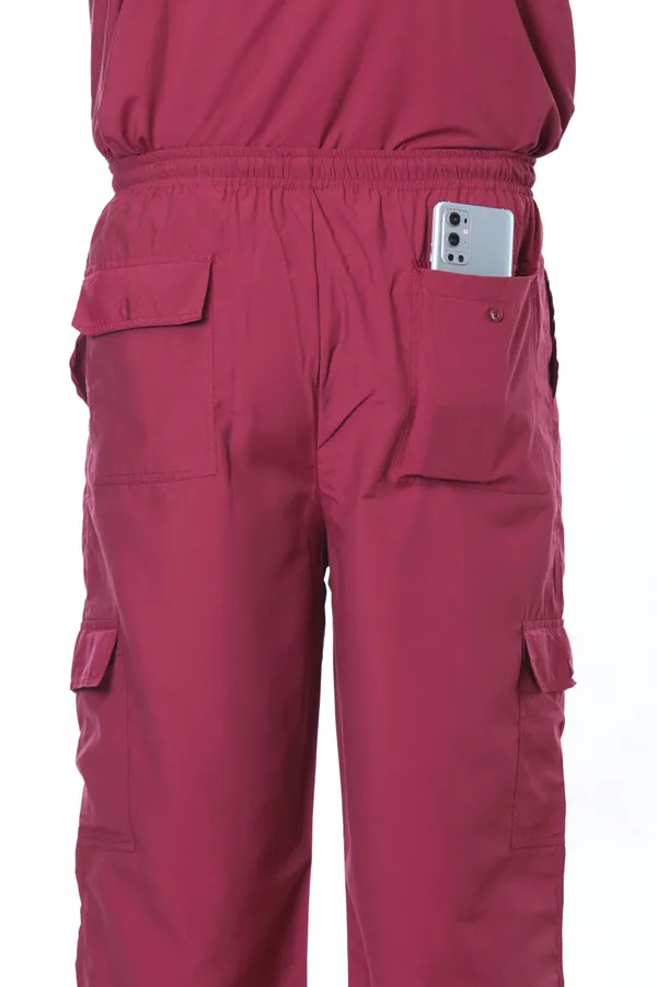 Maroon_9_Pocket_Scrub_V_Neck_With_Cap_&_Mask_For_Men