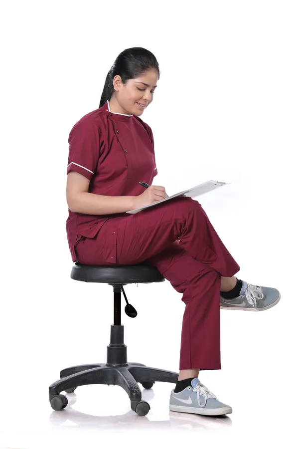 Maroon_9_Pocket_Biofit_Collar_Scrub_With_Cap_&_Mask_For_Women