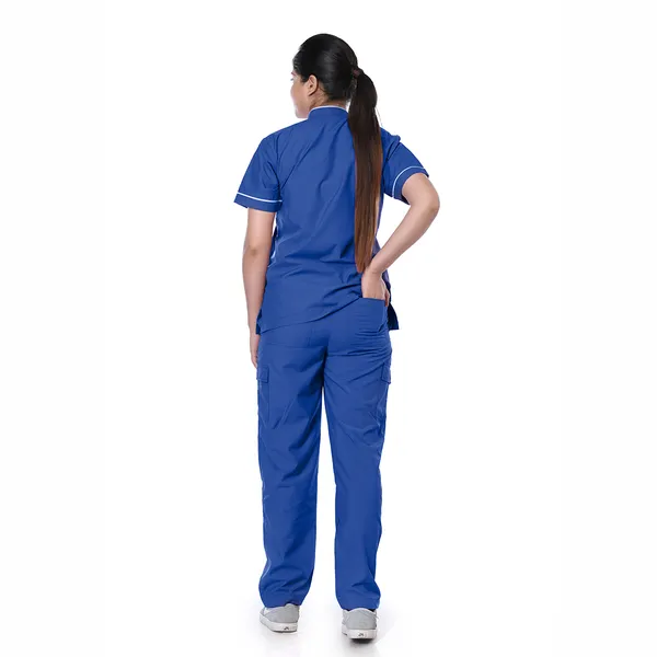 Royal_Blue_5_Pocket_Biofit_Collar_Scrub_With_Cap_&_Mask_For_Women