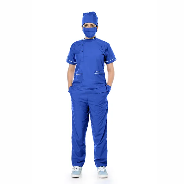 Royal_Blue_5_Pocket_Biofit_Collar_Scrub_With_Cap_&_Mask_For_Women