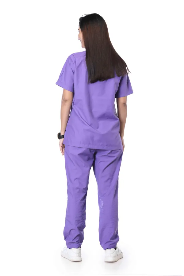 Lavender_9_Pocket_Scrub_V_Neck_With_Cap_&_Mask_For_Women
