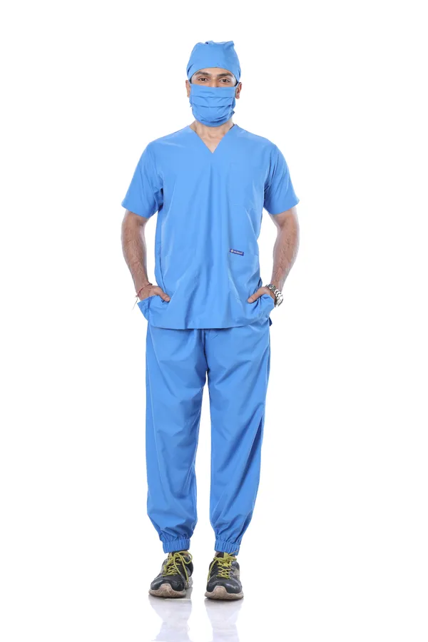 Sky_Blue_7_Pocket_V_Neck_Scrub_With_Cap_&_Mask_For_Men