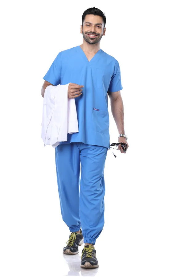 Sky_Blue_7_Pocket_V_Neck_Scrub_With_Cap_&_Mask_For_Men