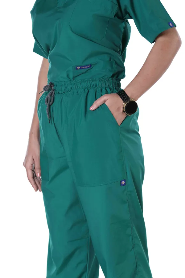 Green_7_Pocket_Mandarin_Collar_Scrub_With_Cap_&_Mask_For_Women