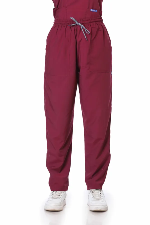 Maroon_9_Pocket_Scrub_V_Neck_With_Cap_&_Mask_For_Women