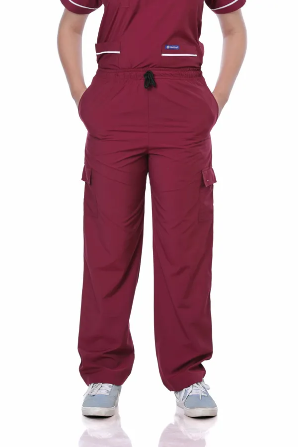 Maroon_9_Pocket_Scrub_V_Neck_With_Cap_&_Mask_For_Women