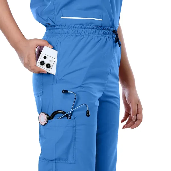 Sky_Blue_9_Pocket_Scrub_V_Neck_With_Cap_&_Mask_For_Women