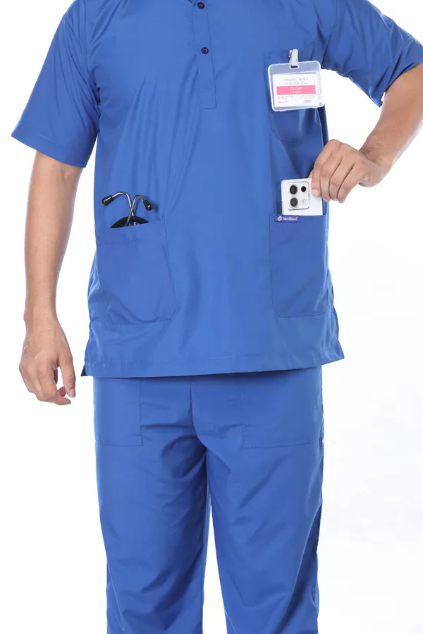 Royal_Blue_5_Pocket_Mandarin_Collar_Scrub_With_Cap_&_Mask_For_Men