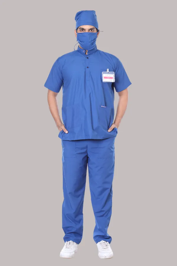 Royal_Blue_5_Pocket_Mandarin_Collar_Scrub_With_Cap_&_Mask_For_Men