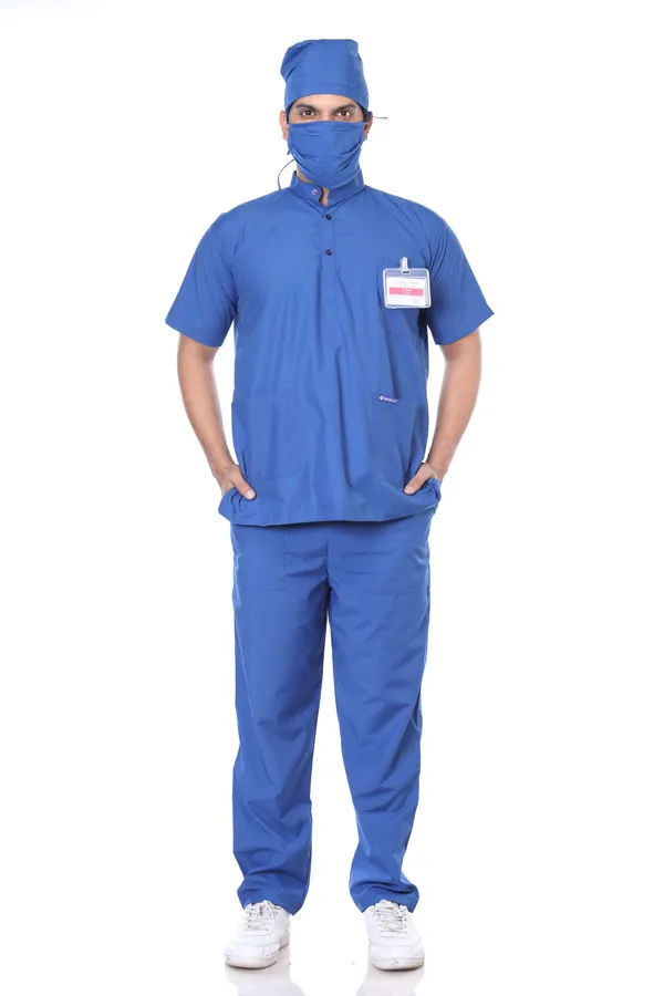 Royal_Blue_5_Pocket_Mandarin_Collar_Scrub_With_Cap_&_Mask_For_Men