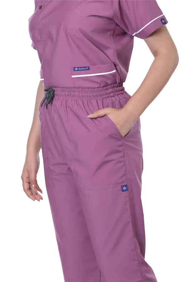 Misty_Pink_5_Pocket_Biofit_Collar_Scrub_With_Cap_&_Mask_For_Women