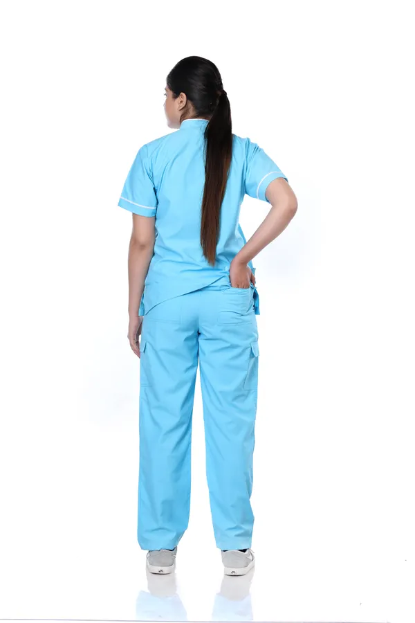 Pastel_Blue_9_Pocket_Biofit_Collar_Scrub_With_Cap_&_Mask_For_Women