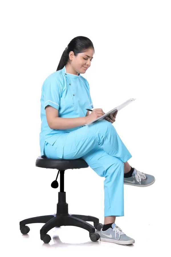 Pastel_Blue_9_Pocket_Biofit_Collar_Scrub_With_Cap_&_Mask_For_Women