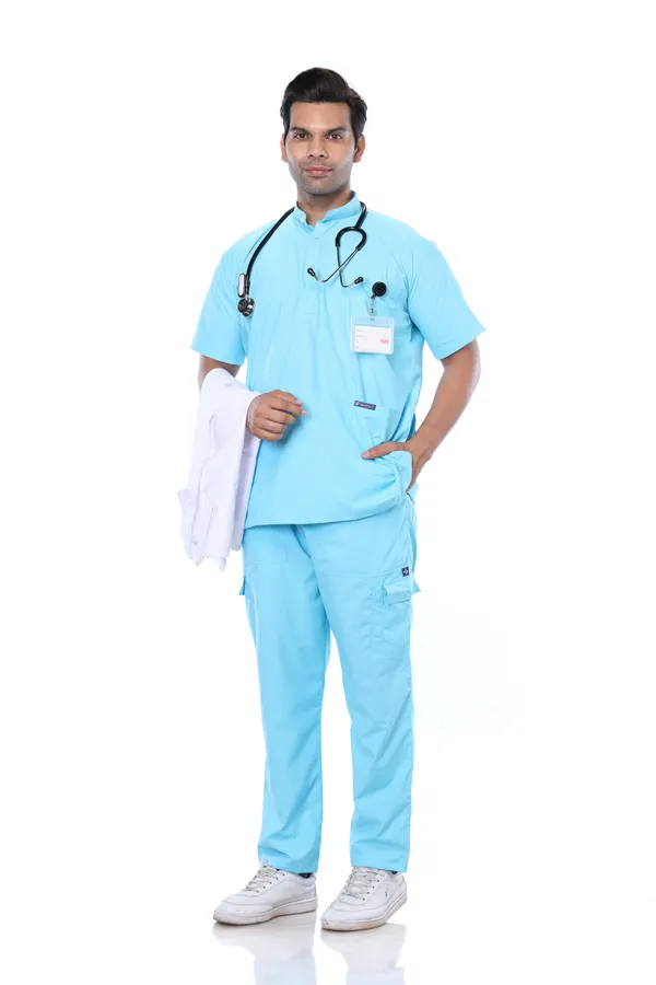 Pastel_Blue_9_Pocket_Mandarin_Collar_Scrub_With_Cap_&_Mask_For_Men