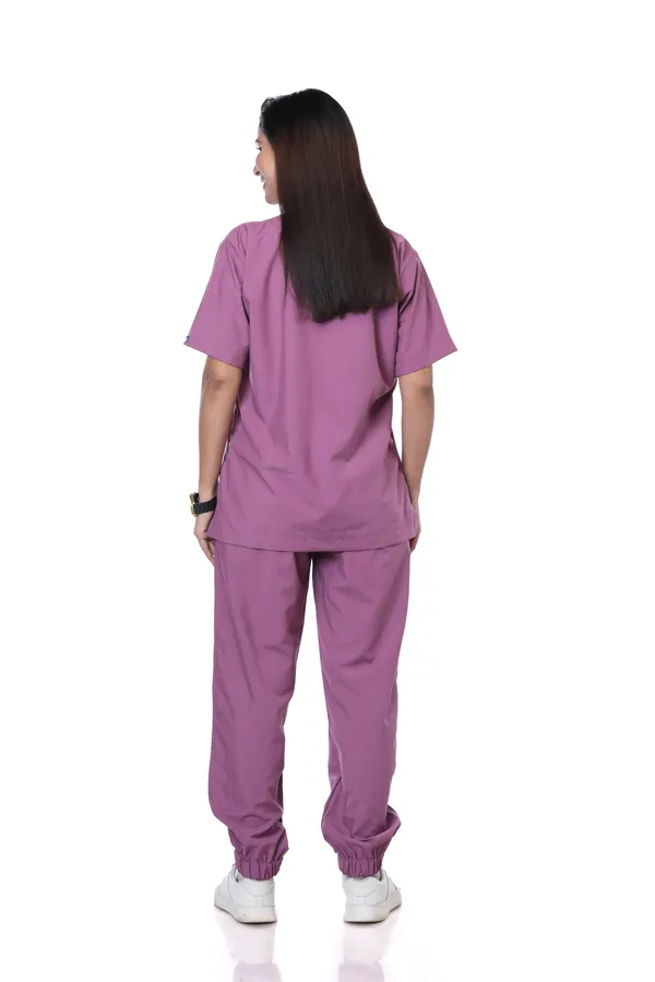 Misty_Pink_7_Pocket_V_Neck_Scrub_With_Cap_&_Mask_For_Women