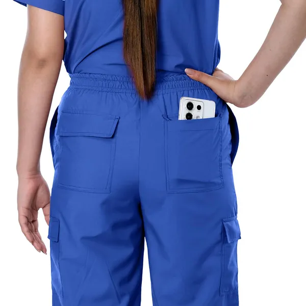 Royal_Blue_9_Pocket_Mandarin_Collar_Scrub_With_Cap_&_Mask_For_Women