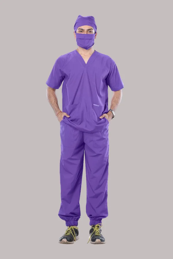 Lavender_7_Pocket_Mandarin_Collar_Scrub_With_Cap_&_Mask_For_Men