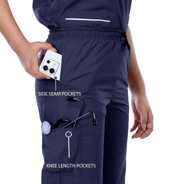 Navy_Blue_9_Pocket_Biofit_Collar_Scrub_With_Cap_&_Mask_For_Women