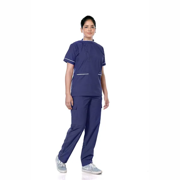 Navy_Blue_9_Pocket_Biofit_Collar_Scrub_With_Cap_&_Mask_For_Women