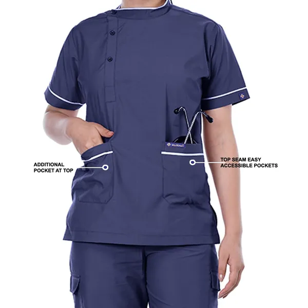 Navy_Blue_9_Pocket_Biofit_Collar_Scrub_With_Cap_&_Mask_For_Women