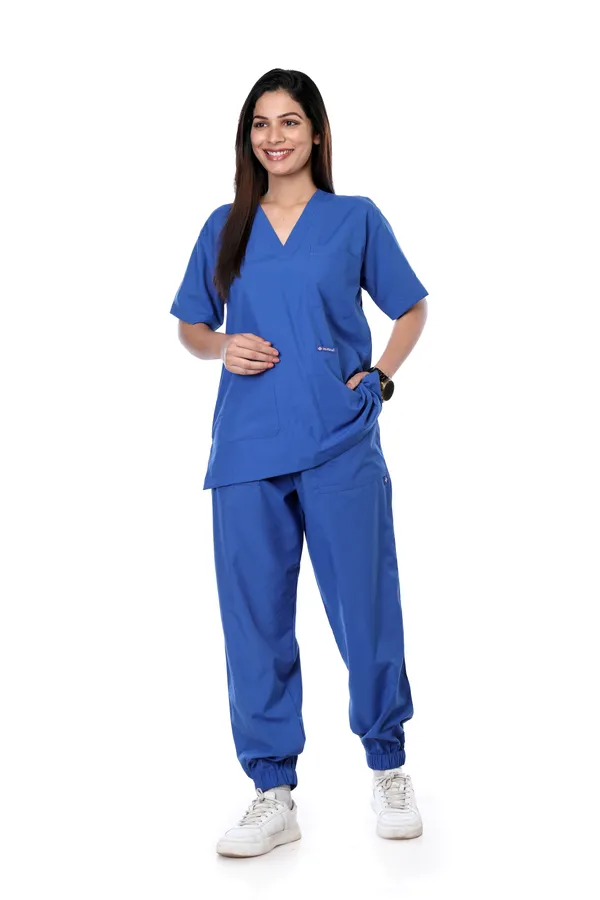 Pastel_Blue_7_Pocket_V_Neck_Scrub_With_Cap_&_Mask_For_Women