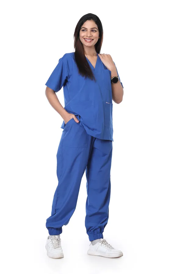 Pastel_Blue_7_Pocket_V_Neck_Scrub_With_Cap_&_Mask_For_Women