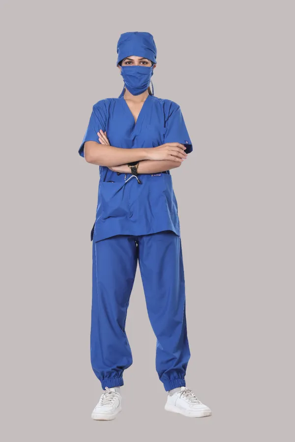 Pastel_Blue_7_Pocket_V_Neck_Scrub_With_Cap_&_Mask_For_Women