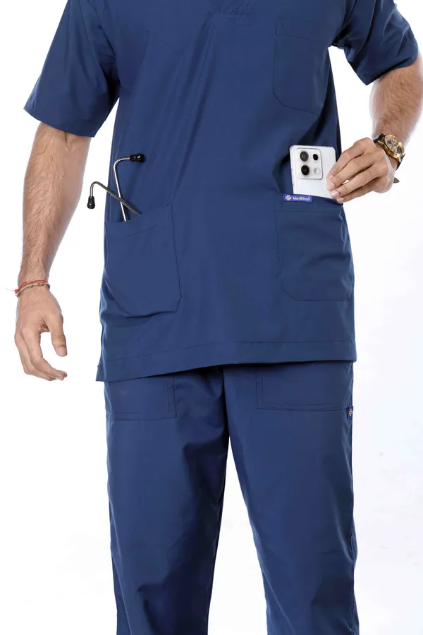 Air_Force_5_Pocket_V_Neck_Scrub_With_Cap_&_Mask_For_Men